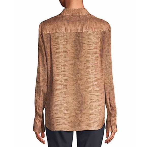 Lafayette 148 Brown Silk Blend Julianne Python Print Shirt Button-down Top - Picture 4 of 8